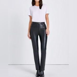 7 For All Mankind High Rise Vegan Leather Straight Pants Black Sz Small 💚